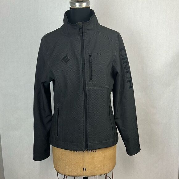Cinch Womens Jacket Coat Sz M Lazy E Arena Embroidered Logo Front Zip Gray Black - Picture 1 of 9